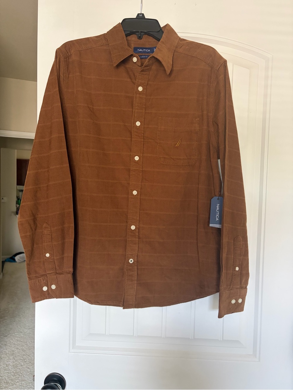 Nautica Men’s Long-Sleeve Button-Down Shirt in Chestnut Brown